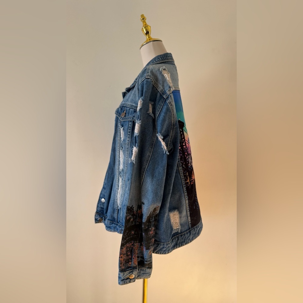 New York City Denim Jacket with Graphic Back Size XL Woman - Picture 3 of 7